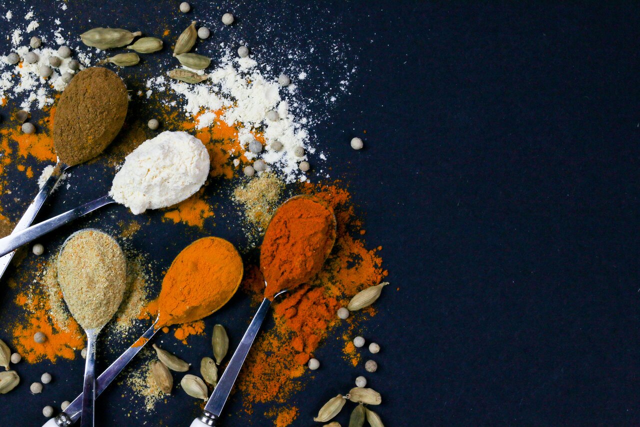 Various spoons with ingredients