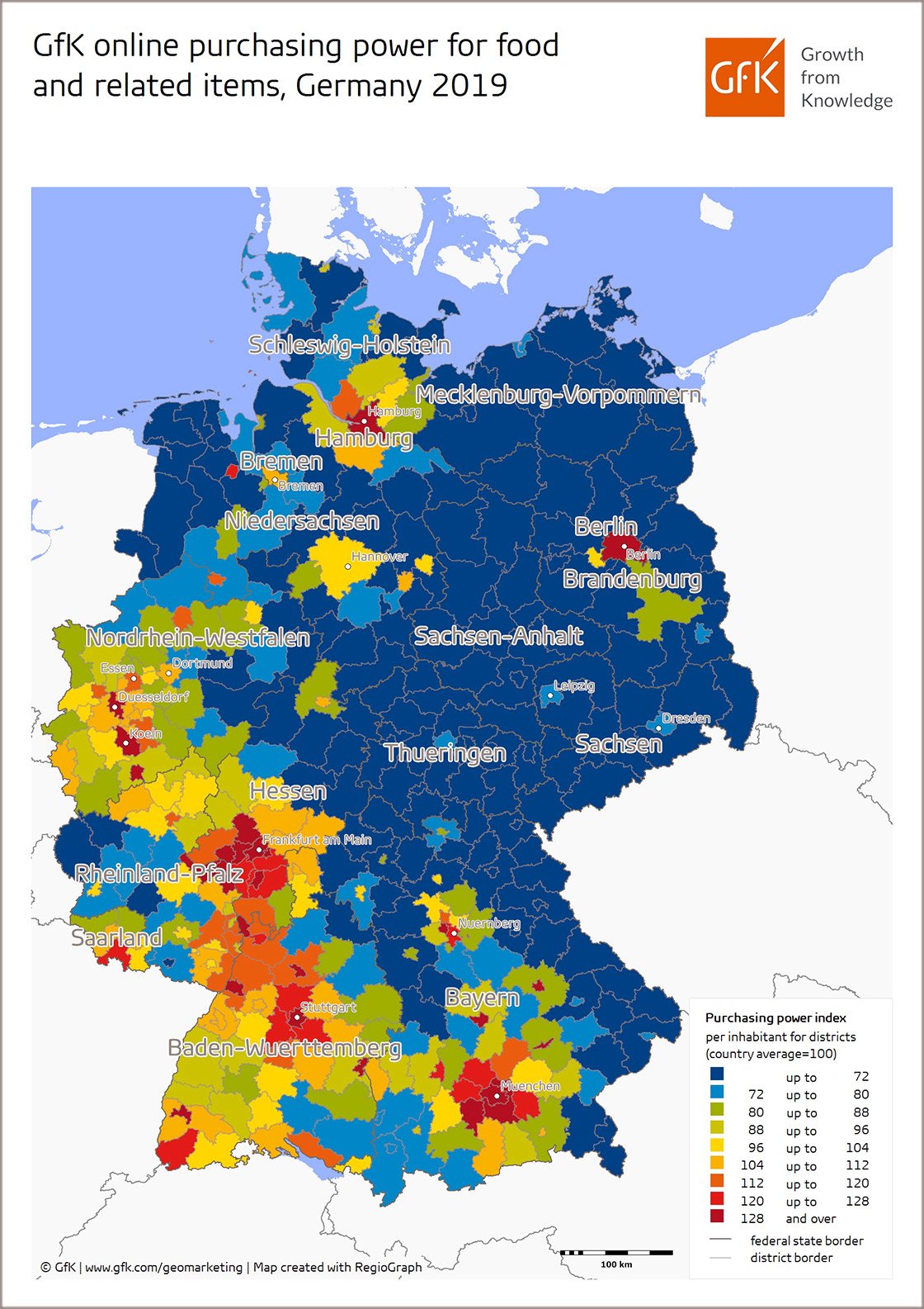 Inline image 1 for Map of the Month: Online purchasing power for food, Germany 2019