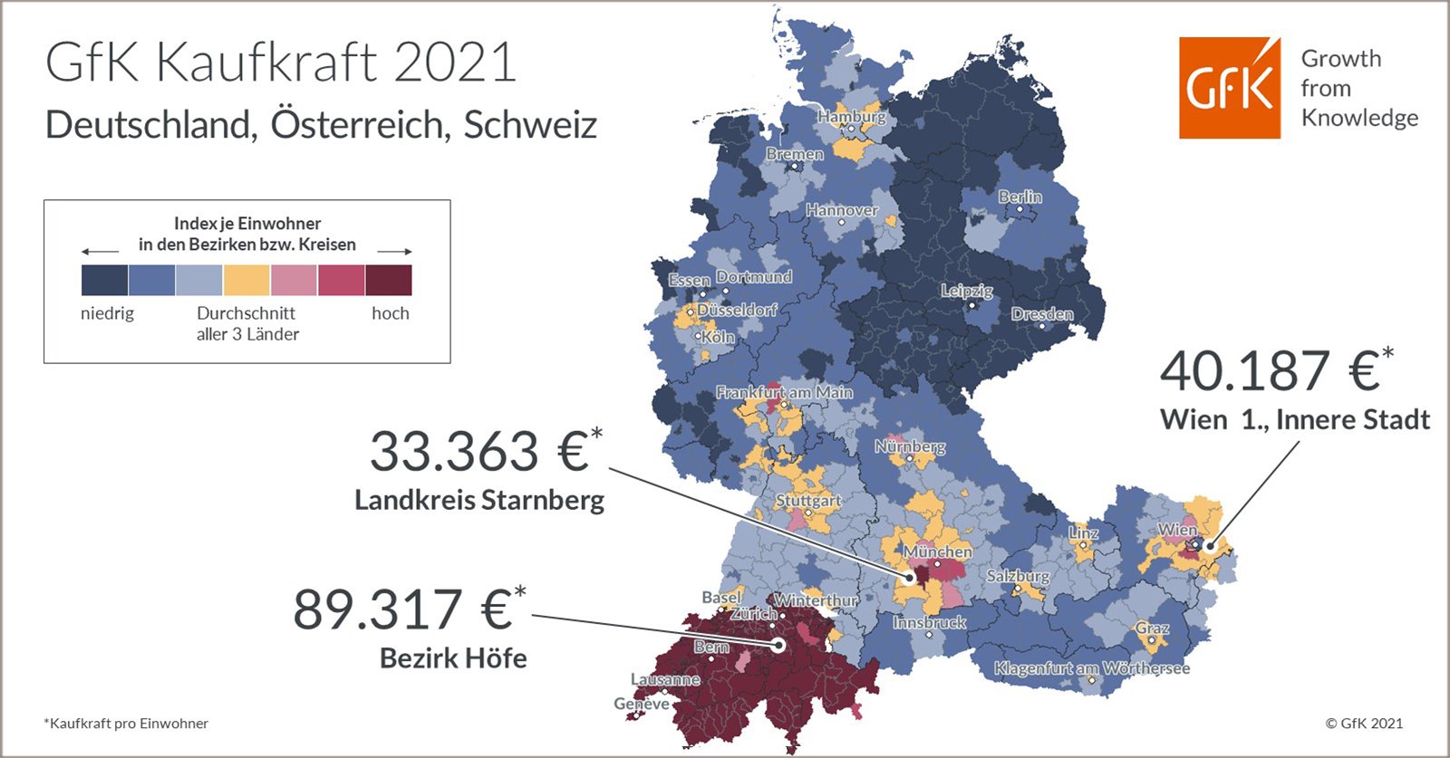 Bild im Inhalt 2 zu GfK Kaufkraft in Deutschland, Österreich und der Schweiz 2021