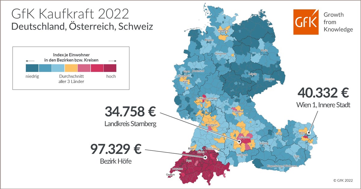 Bild im Inhalt 2 zu Bild des Monats: GfK Kaufkraft Deutschland, &Ouml;sterreich, Schweiz 2022