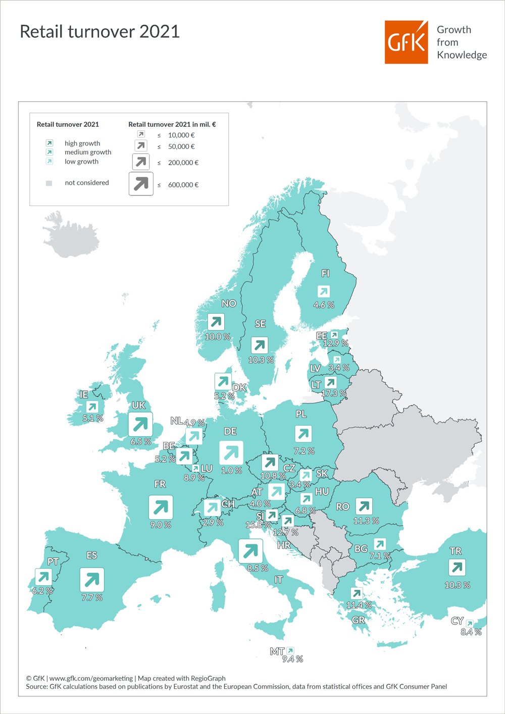 Inline image 2 for Map of the Month: Retail turnover growth rate, Europe 2021