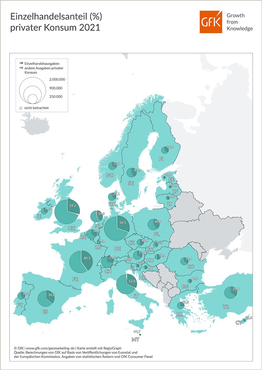 Bild im Inhalt 2 zu Bild des Monats: Einzelhandelsanteil privater Konsum, Europa 2021
