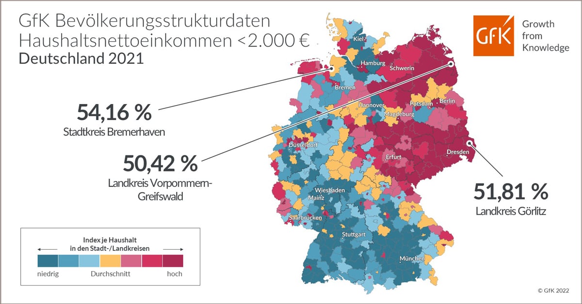 Bild im Inhalt 2 zu Bild des Monats: Haushaltsnettoeinkommen unter 2.000 Euro, Deutschland