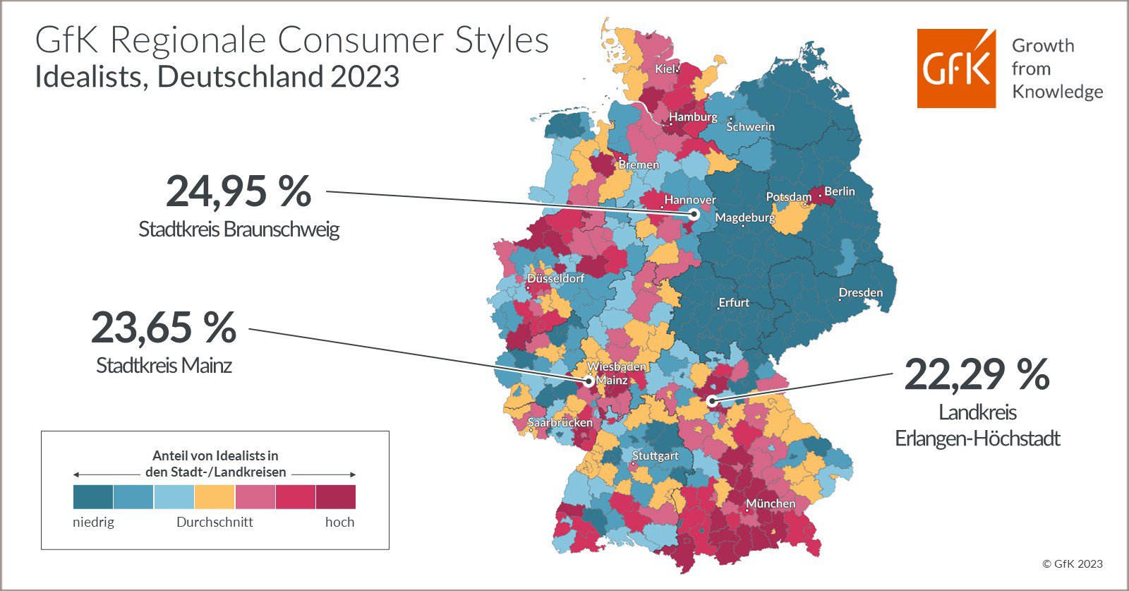 Bild im Inhalt 2 zu Bild des Monats: GfK Regionale Consumer Styles, Idealists, Deutschland 2023