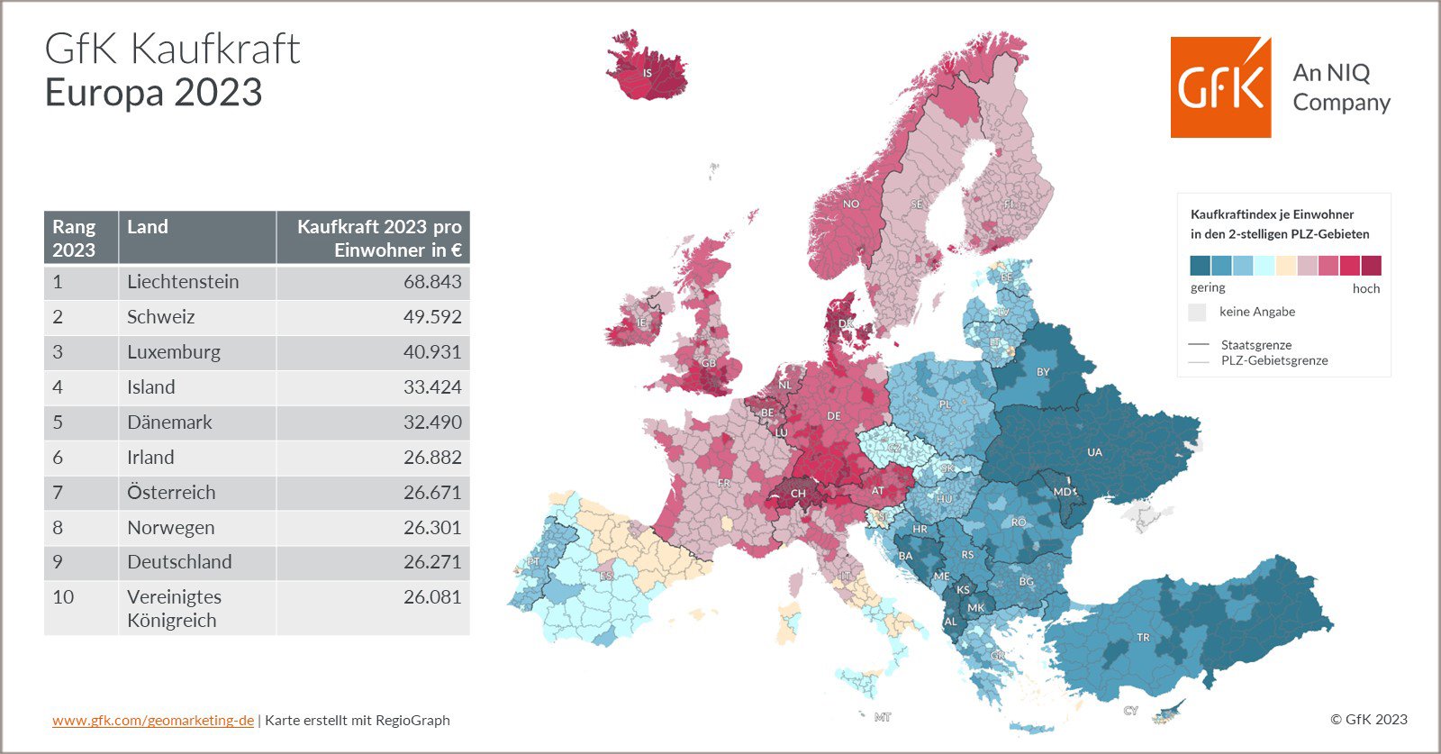 Bild im Inhalt 2 zu Bild des Monats: GfK Kaufkraft, Europa 2023