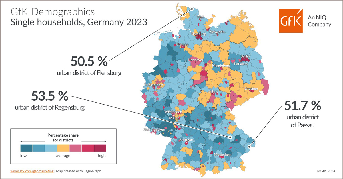 Inline image 2 for Map of the Month: GfK Demographics, Single households, Germany 2023