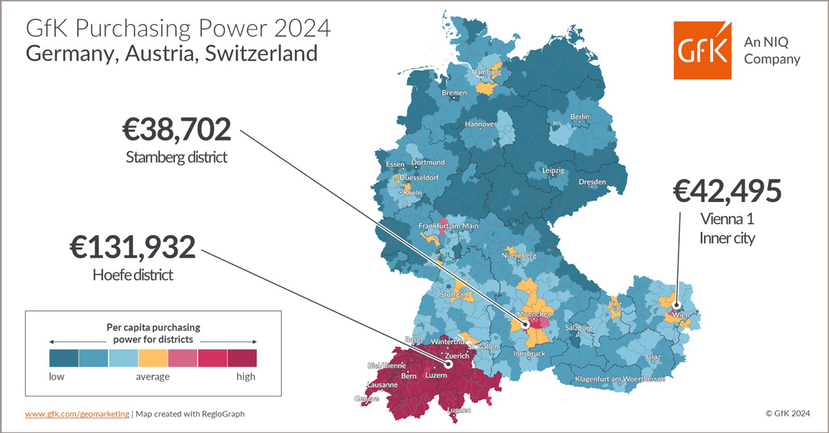 Inline image 1 for Map of the Month: GfK Purchasing Power Germany, Austria, Switzerland 2024