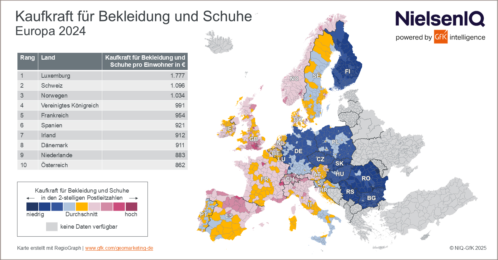 Bild im Inhalt 2 zu Bild des Monats: Kaufkraft f&uuml;r Bekleidung und Schuhe, Europa 2024