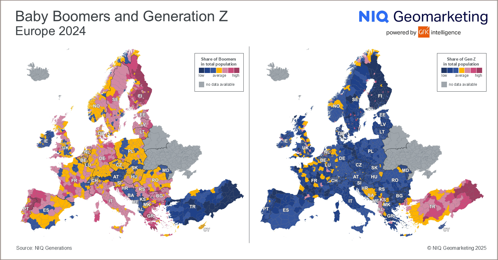 Inline image 1 for Map of the Month: Baby Boomers and Generation Z, Europe 2024