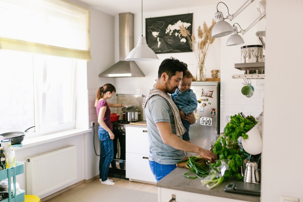 Asian family cooking at home