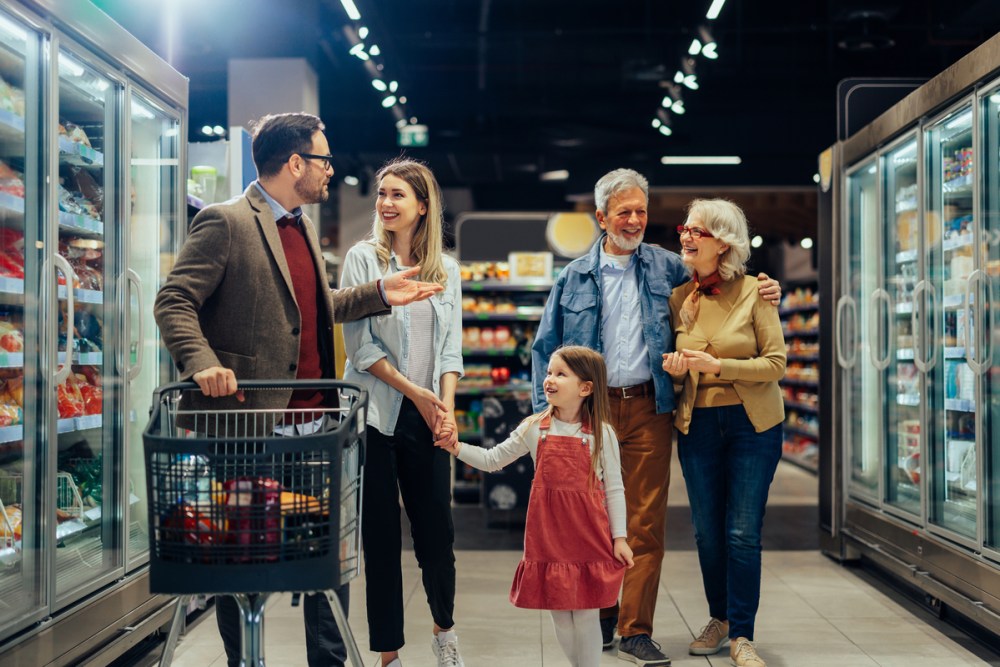 family in the supermarket