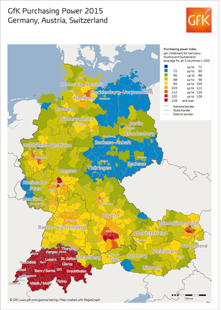 Inline image 1 for Map of the month: Purchasing power in Germany, Austria and Switzerland 2015