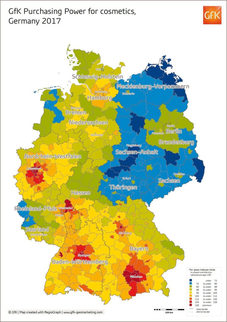 Hero image for Map of the month: GfK Purchasing Power for cosmetics, Germany 2017