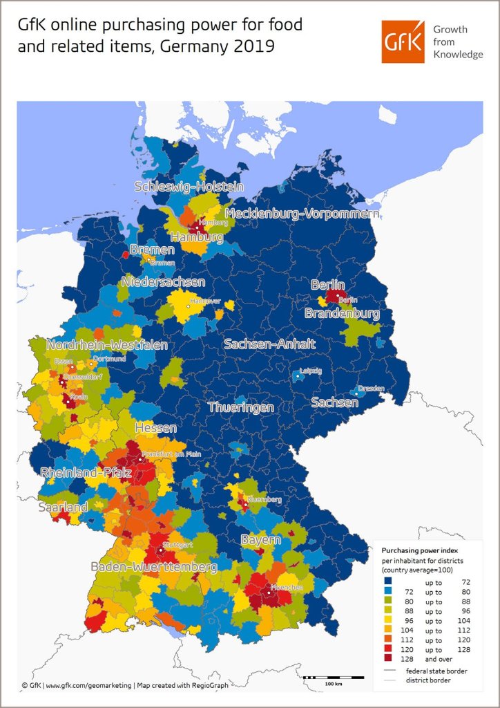 Hero image for Map of the Month: Online purchasing power for food, Germany 2019