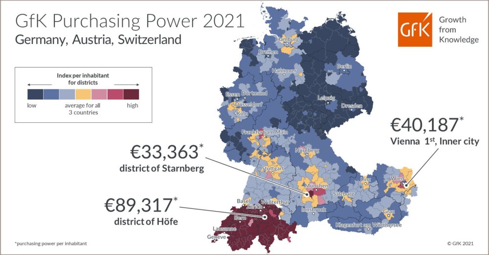 Hero image for GfK Purchasing Power in Germany, Austria and Switzerland 2021