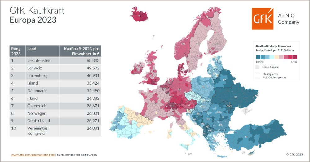 Hero-Bild zu Bild des Monats: GfK Kaufkraft, Europa 2023