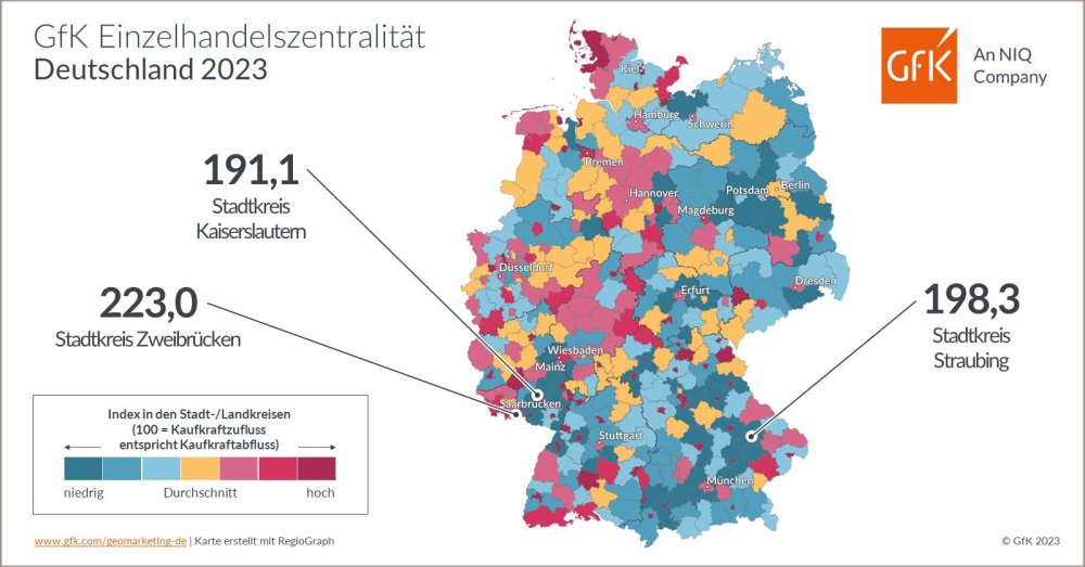Hero-Bild zu Bild des Monats: GfK Einzelhandelszentralität, Deutschland 2023