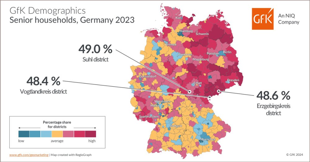 Hero image for Map of the Month: GfK Demographics, Senior households, Germany 2023