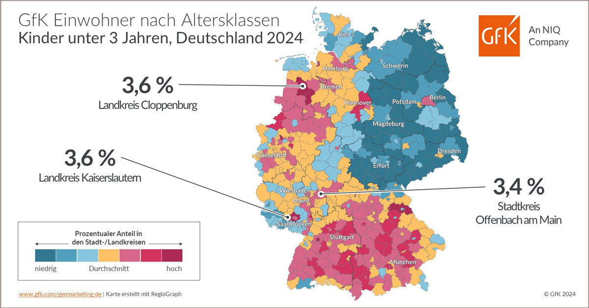 Bild im Inhalt 2 zu Bild des Monats: GfK Einwohner nach Altersklassen, Kinder unter 3 Jahren, Deutschland 2024