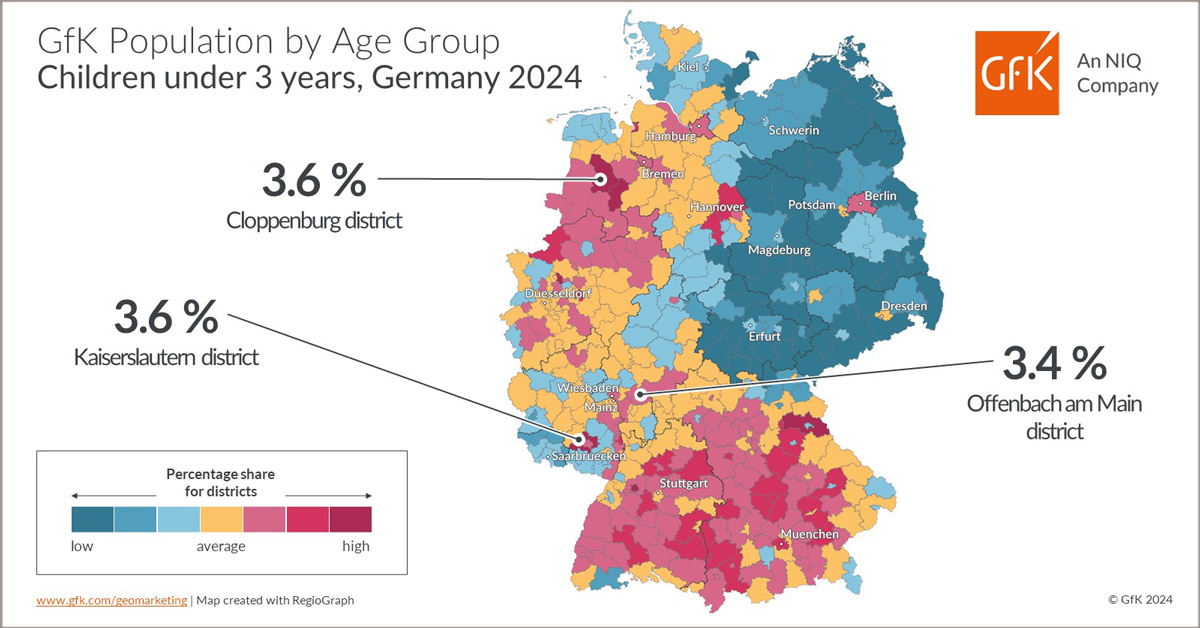 Inline image 1 for Map of the Month: GfK Population by Age Group, Children younger than 3 years, Germany 2024