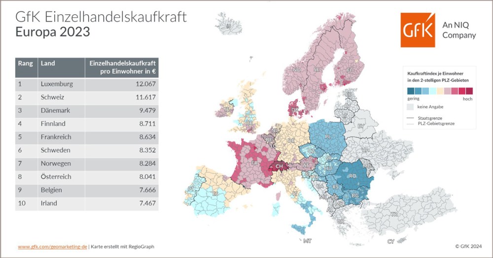 Hero-Bild zu Bild des Monats: GfK Einzelhandelskaufkraft, Europa 2023