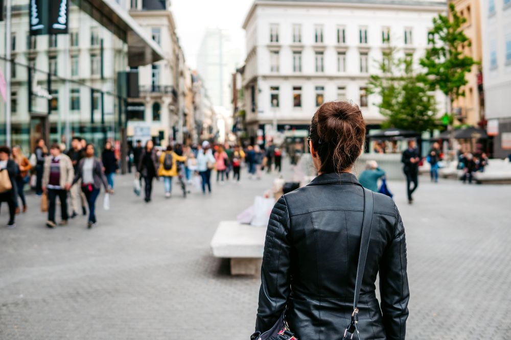 Woman with a backpack in Belgium