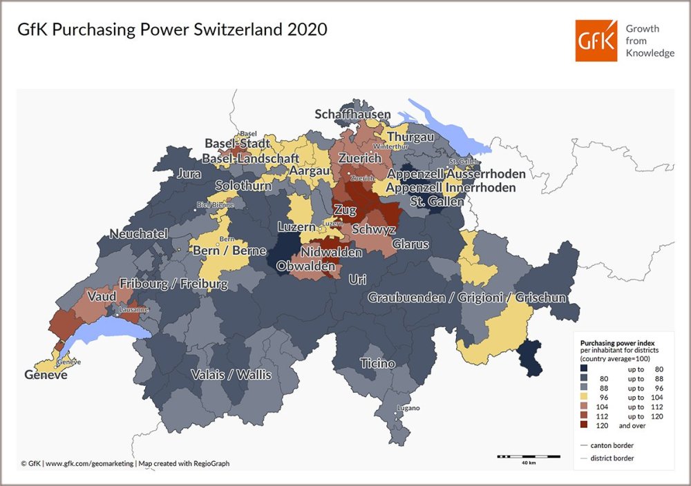 Hero image for Map of the Month: GfK Purchasing Power, Switzerland 2020