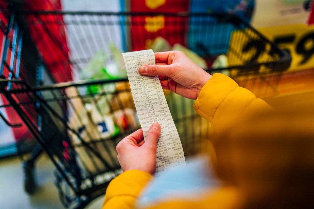 looking at receipt