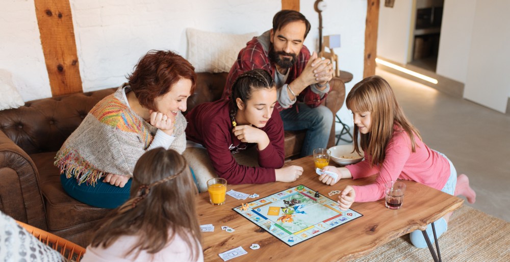 A family playing games at home