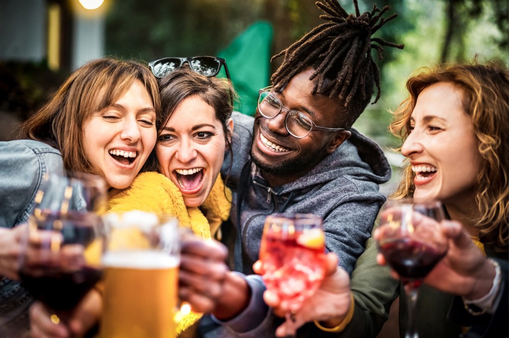 a group of friends drinking various beverages