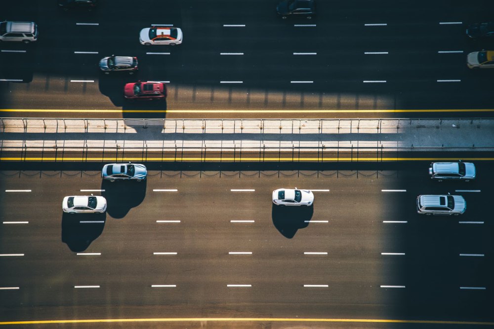 Overhead view of traffic on a highway