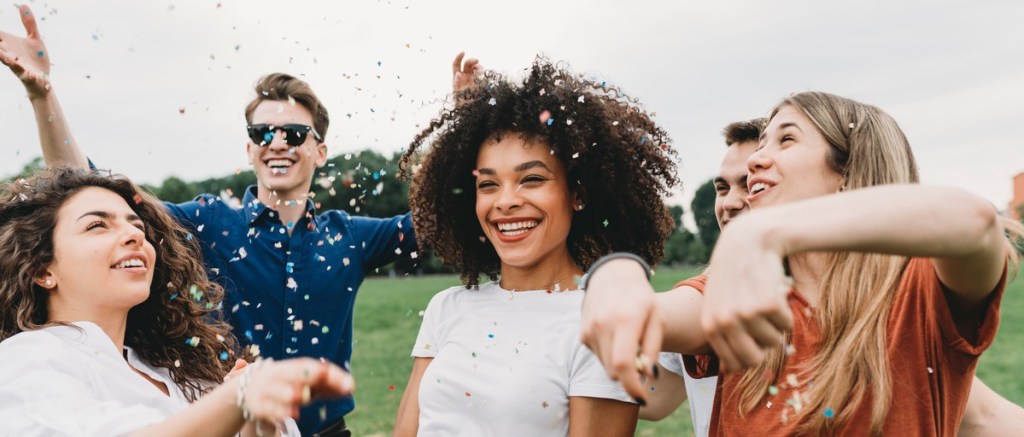 happy group of consumers - banner