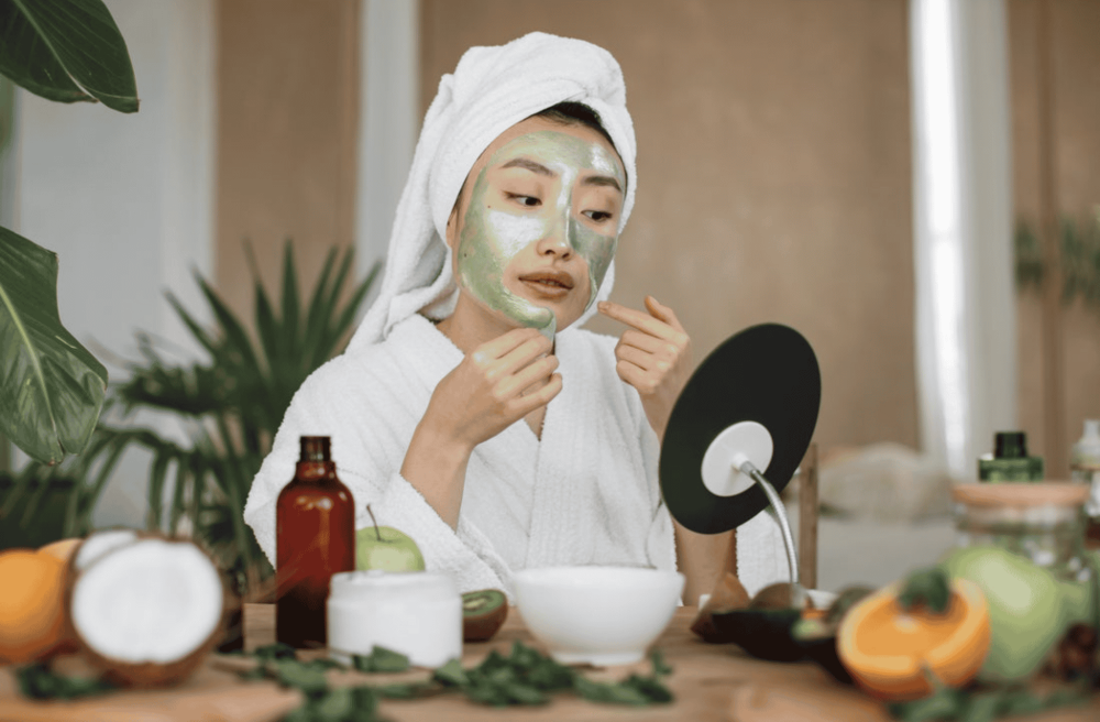 asian girl doing skincare with k beauy