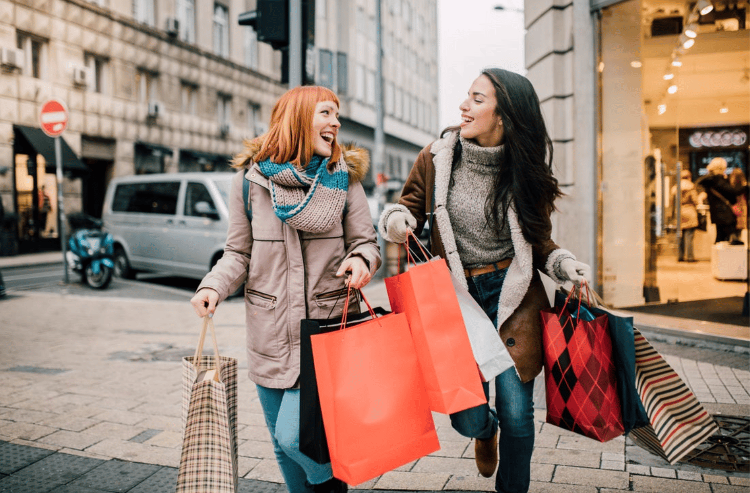 two friends shopping