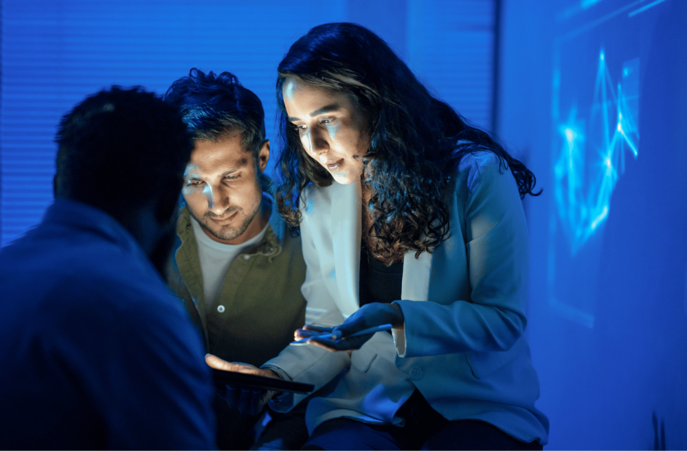 group of consultants working on a project with AI
