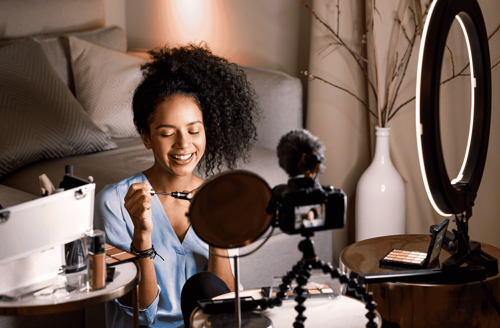 influencer creating content in her room